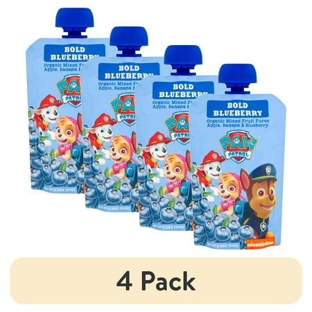 (4 pack) Paw Patrol Bold Blueberry Organic Mixed Fruit Puree, 3.5 oz Toddler Snack