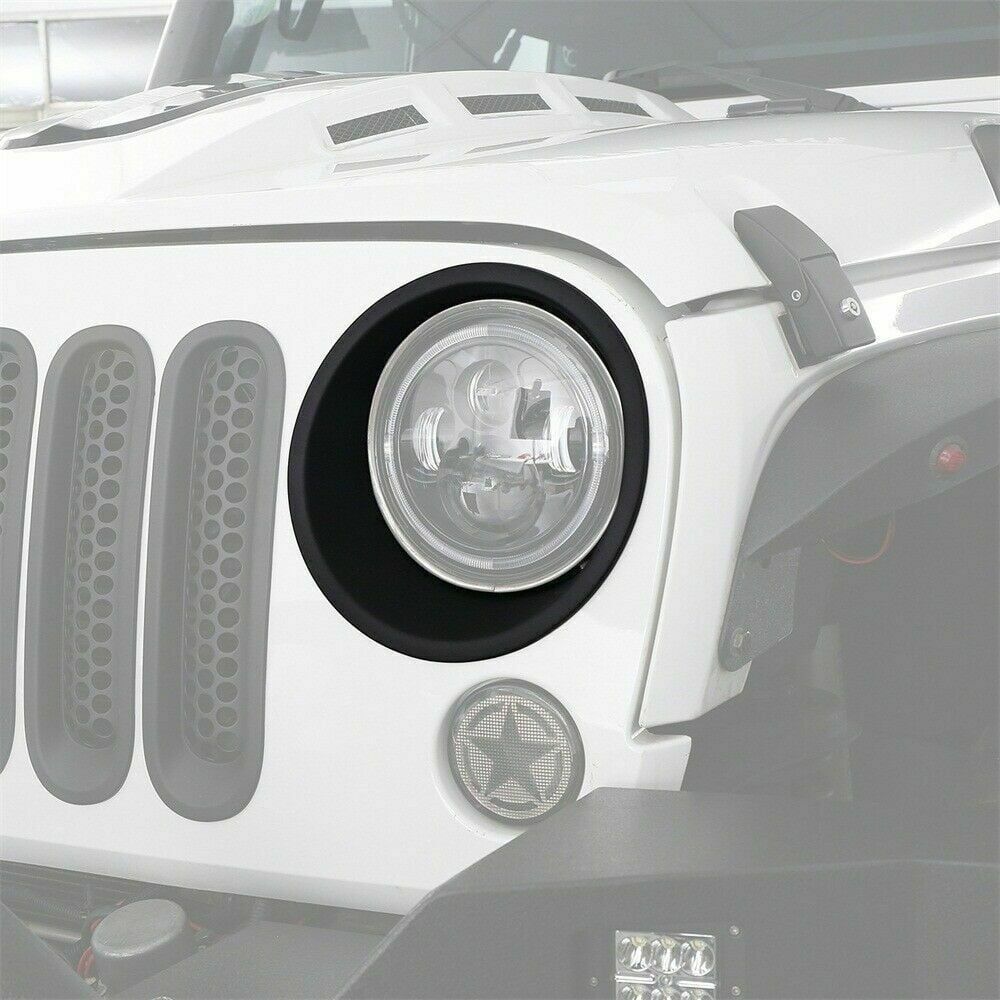 2Pcs Matte Black Front Headlight Cover Trim For Jeep Wrangler 2007-2018 JK