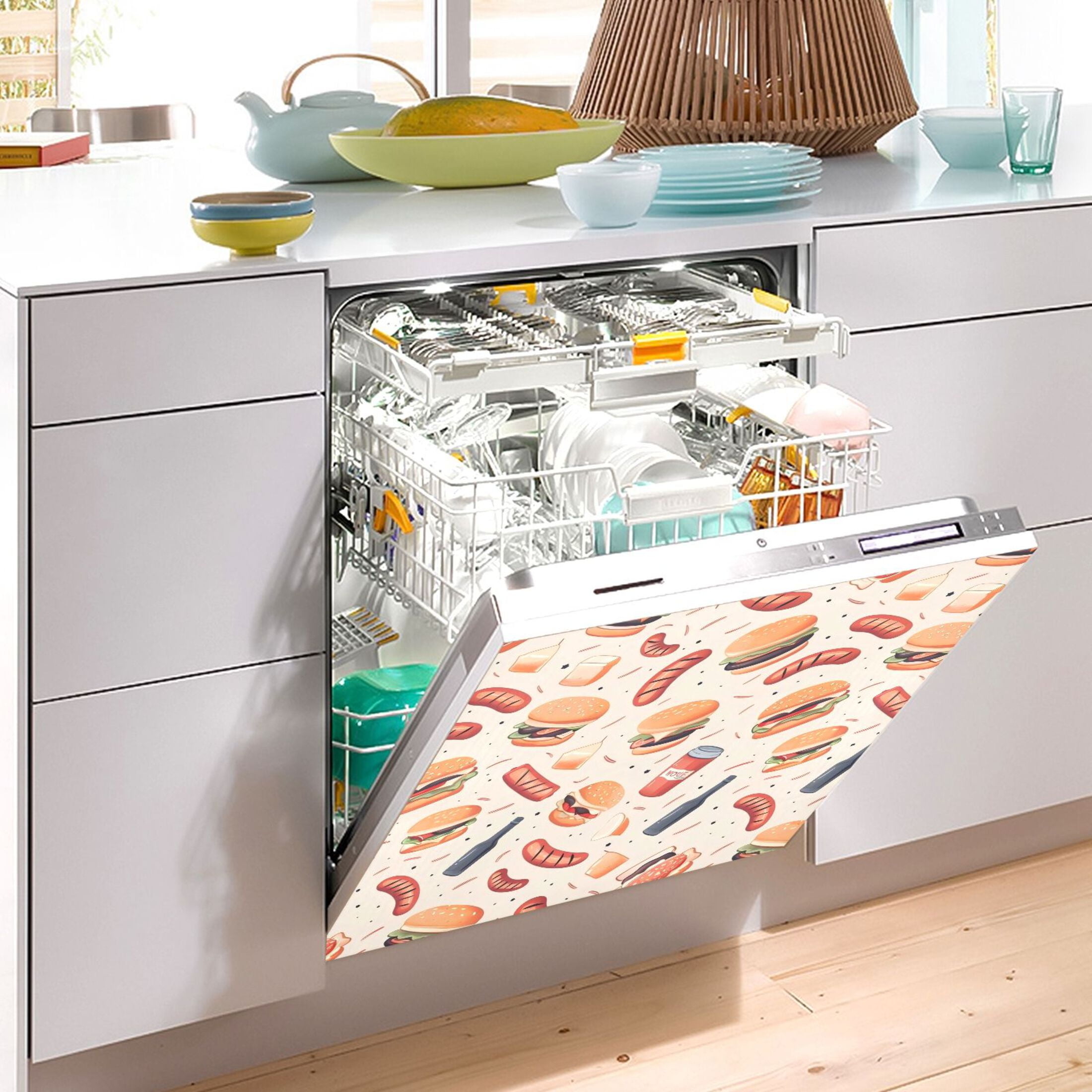 Dishwasher Magnetic Sticker 23x26 Inch Refrigerator Magnetic Sticker Washing Machine Magnetic Sticker Kitchen Panel Magnetic Sticker Home Decor Hamburger Sausage