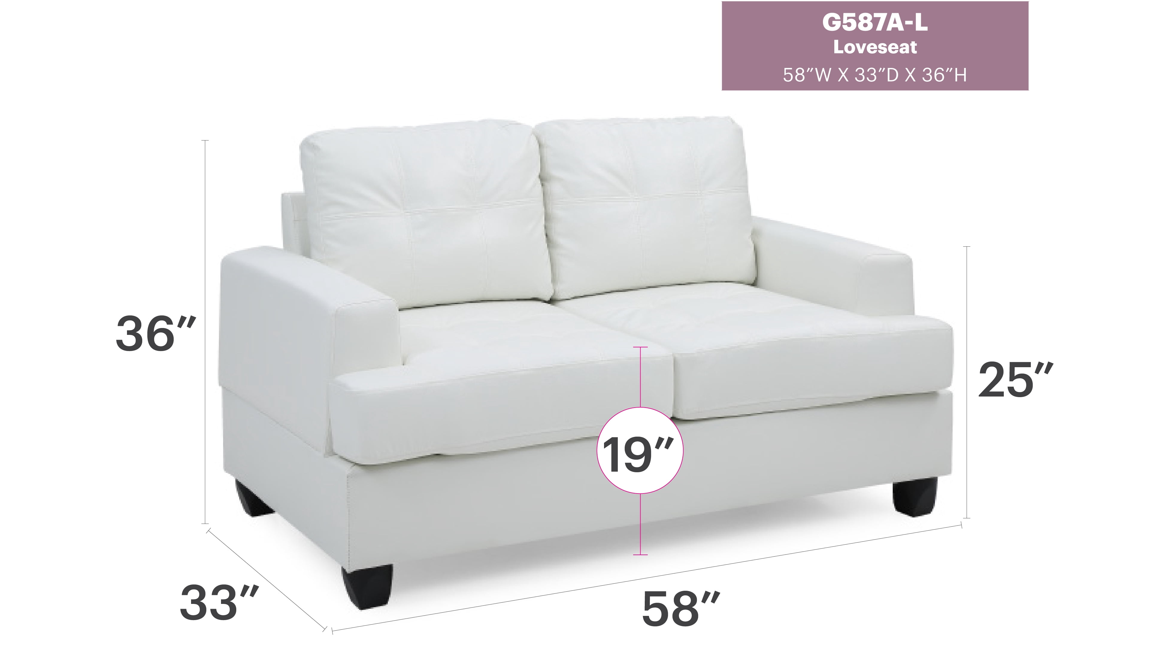 Glory Furniture Sandridge Loveseat in White Color