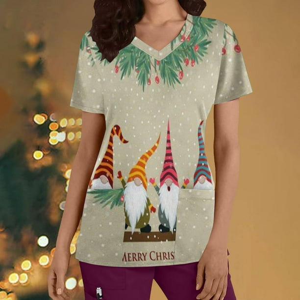 Plus size christmas scrub best sale tops