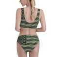 thumbnail image 3 of Picia Jungle Green Camo USA Flag Women's High Waisted Bikini Scoop Neck Swimsuit Two Pieces Bathing Suit-Small, 3 of 8