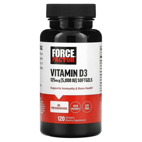Force Factor Vitamin D3, 125 mcg (5,000 IU), 120 Softgels