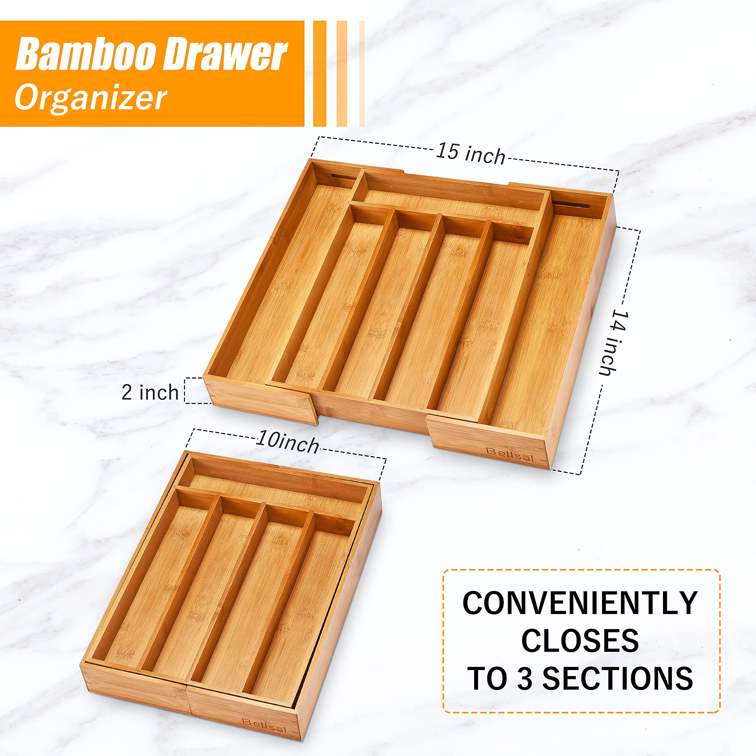 Binsuca Silverware Organizer Kitchen Drawer Organizer Expandable Bamboo Utensil Holder Cutlery Tray for Kitchen Utensil and Flatware Bedroom Office