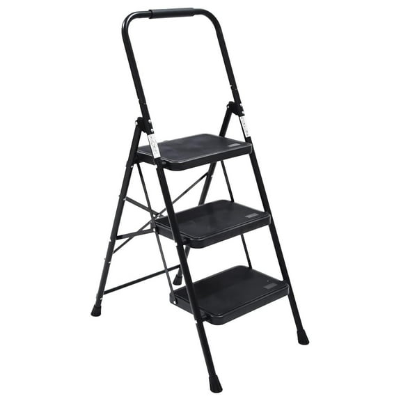 Folding Step Stool for Adults with Top Handrail 330 Lbs Capacity, Lightweight & Portable Step 3 Stool Ladders with Wide Pedal for Home Kitchen Sturdy Steel Frame Black