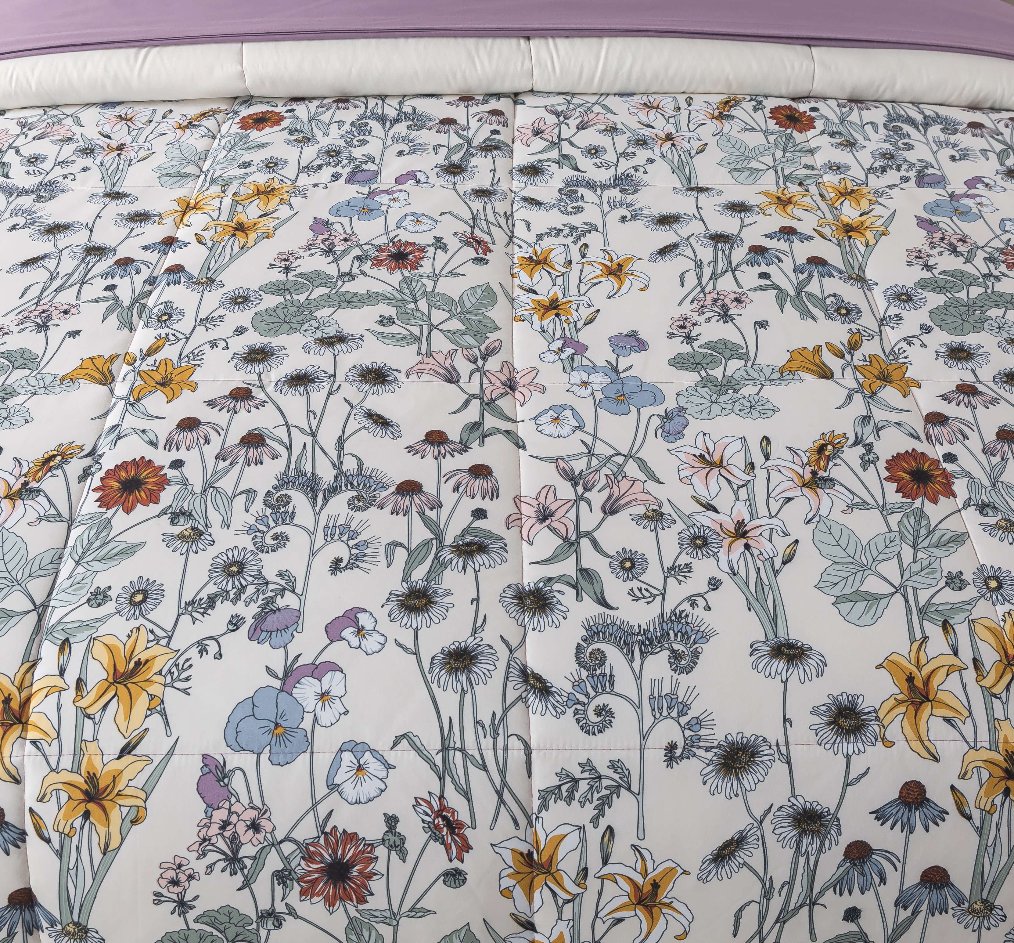 Mainstays All in One Reversible Comforter and Sheet set- 7 Piece, Full, White Multi Floral