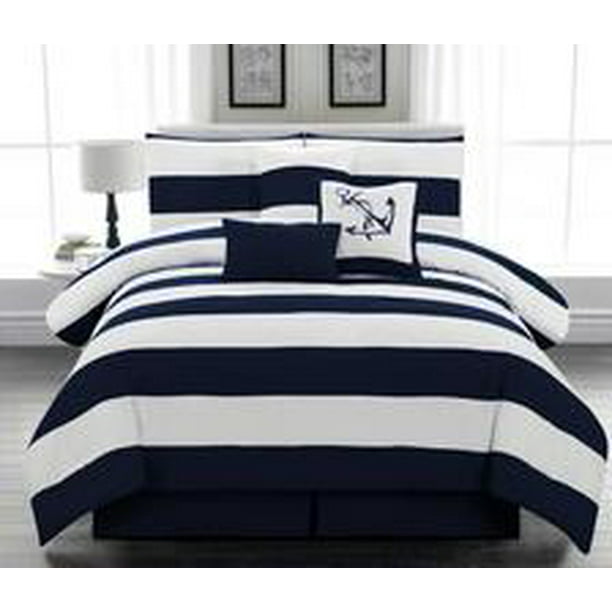 Navy Blue And White Striped Twin, Nautica Twin Bedding Sets