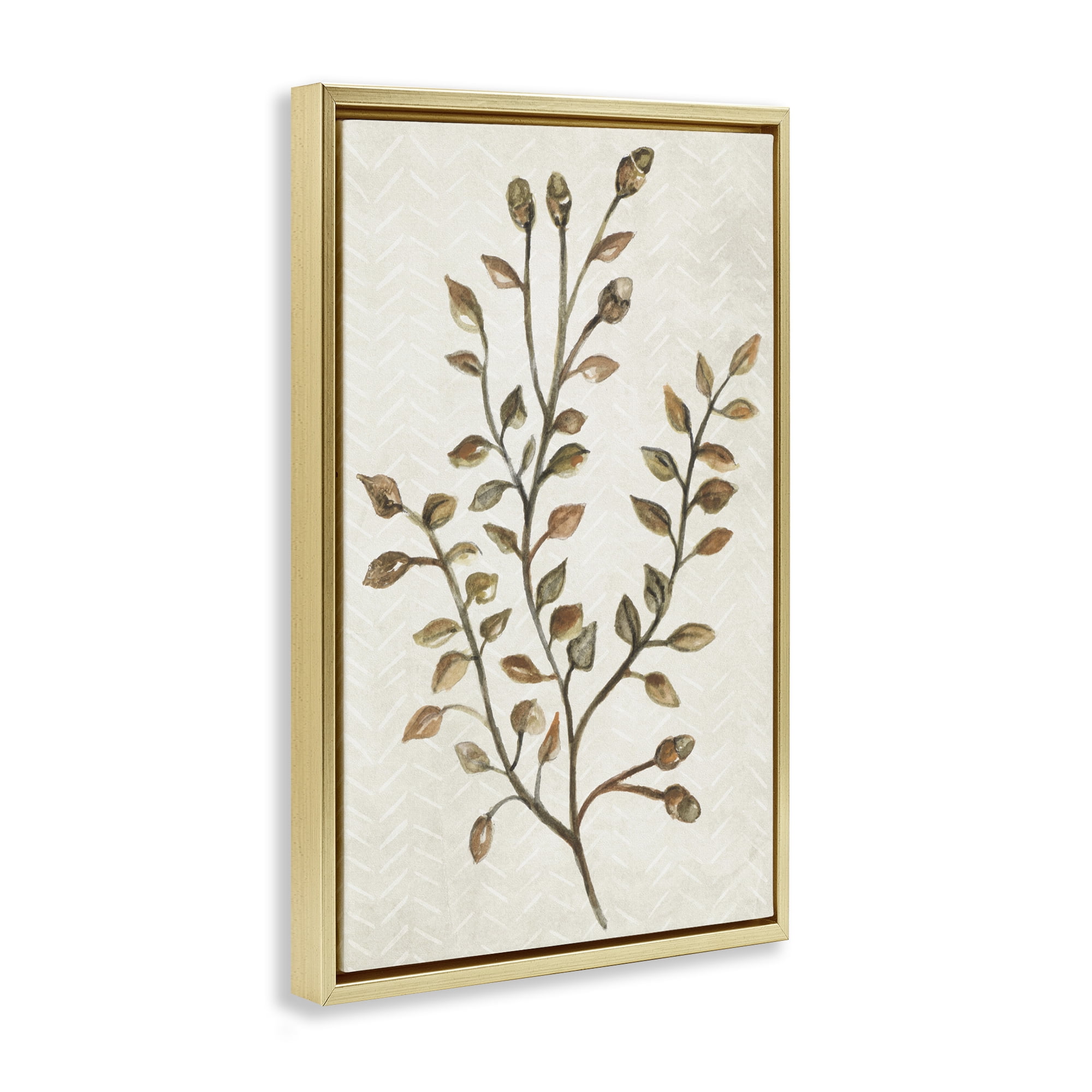 Stupell Industries Garden Botanics Sprig Botanical & Floral Painting Gold Floater Framed Canvas Art Print Wall Art, 17 x 25