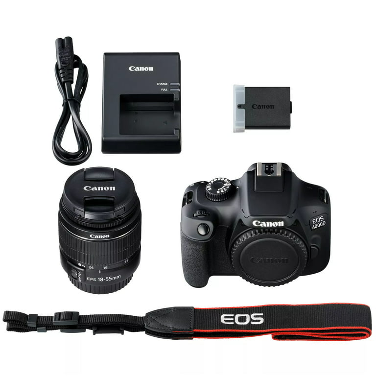 Canon EOS 4000D / Rebel T100 DSLR Camera with 18-55mm Lens + Optics Filter  Set, Camera Bag + Sandisk Ultra 64GB Card + Al's Variety Cleaning Kit, And  More 