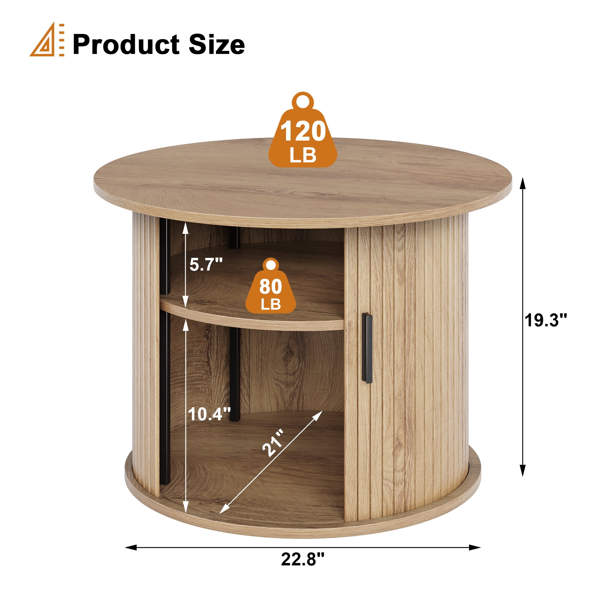 GUNAITO Round Small Coffee Table with Storage, Modern Farmhouse Center Table with Shelf Wood Table for Living Room, Natural wood