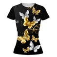 thumbnail image 5 of Blusa de manga corta con estampado digital de mariposa y cuello redondo informal para mujer Pompotops  hkajfhjk459642, 5 of 5
