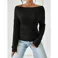 thumbnail image 3 of KelaJuan Women T-shirt, Long Sleeve Off-shoulder Tops Solid Slim Fit Fall Ladies Clubwear, 3 of 6