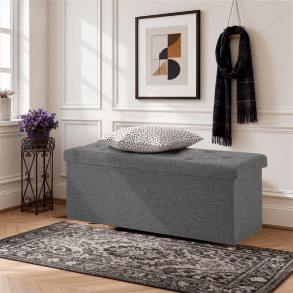 Blazezo 43In Folding Storage Ottoman Bench with Removable Divider, Multifunctional Footrest Stool for End of Bed, Heavy Duty Storage Chest Holds 350lbs for Living Room, Bedroom, Entryway