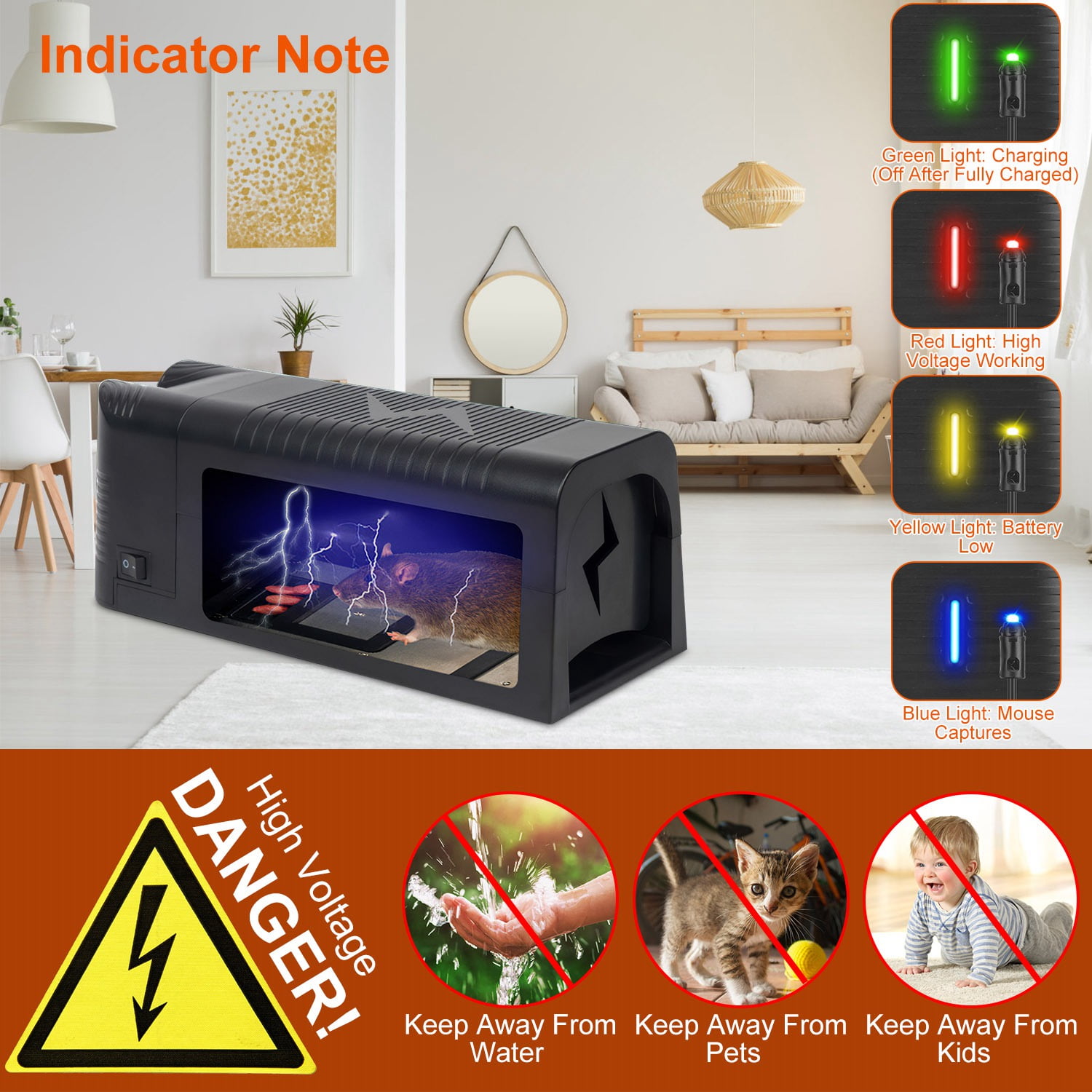 High Voltage 1800V Rat Trap - Spacious Inner for All Rodents, One - Way Entry, Rechargeable and Multifunctional for Indoor Scenes,  Easy to Use Indoors/Outdoors for Mice,