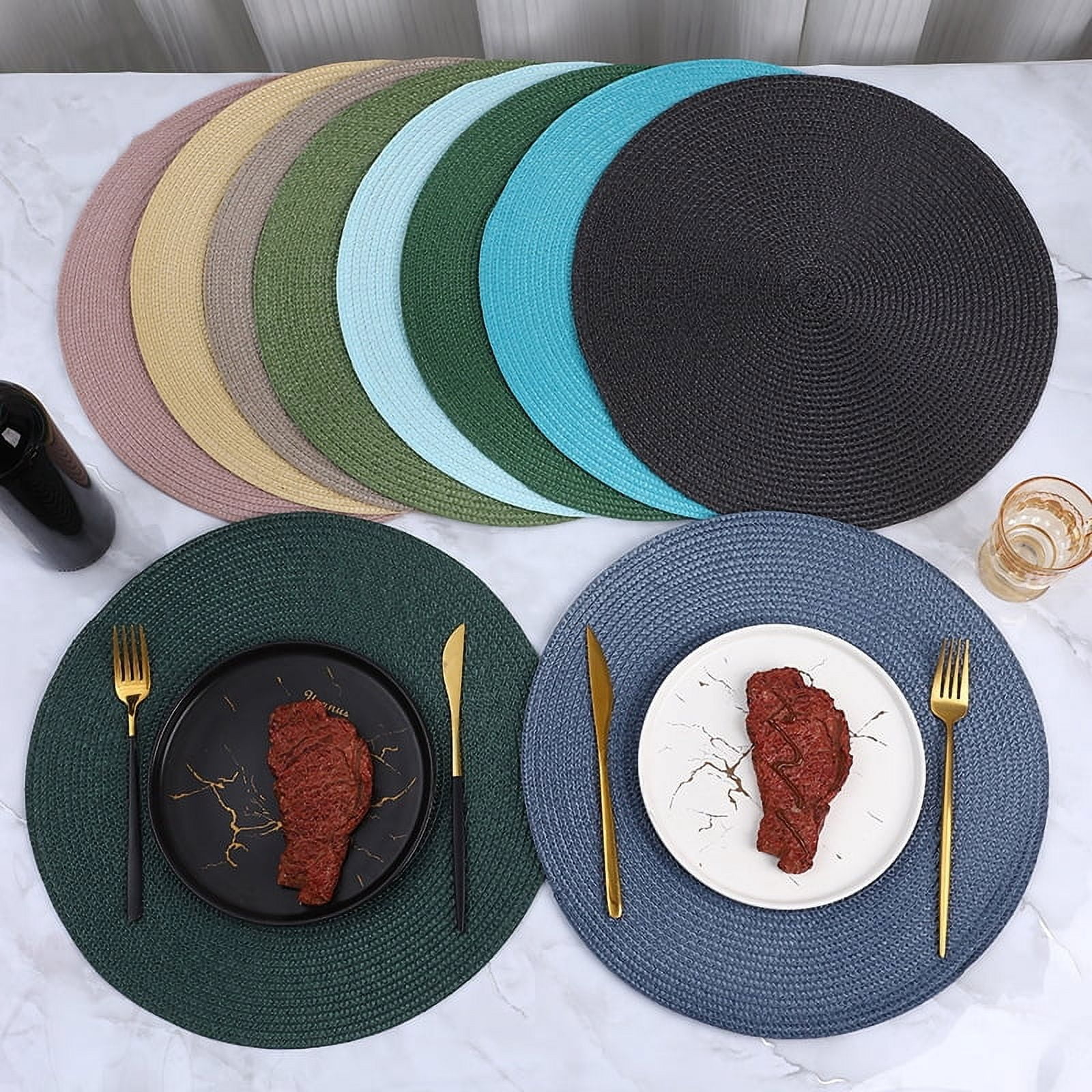 Knubmt Set of 6 Round Placemats Woven Washable Table Mats Heat Resistant Non Slip Circle Place Mats for Dining Table
