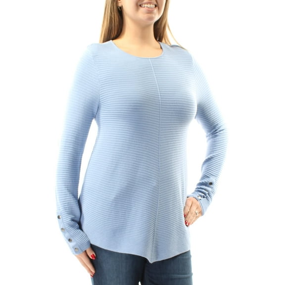 ALFANI $69 Womens New 1338 Light Blue Ribbed Long Sleeve Sweater L Petites B B