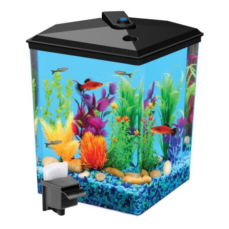 Aquarium Kit with Internal Powerful Filter and LED Lighting 3.5-Gallon Blue 