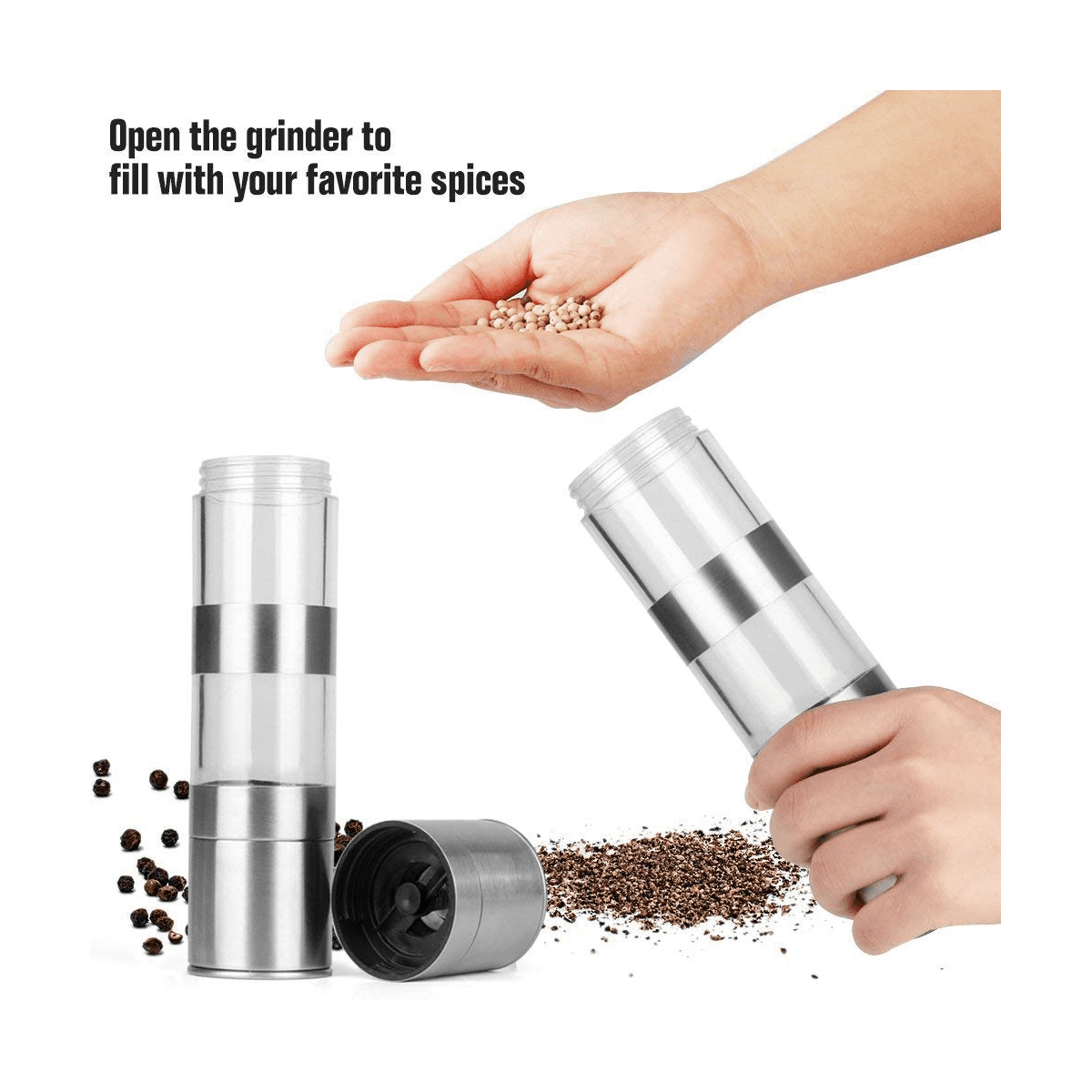 2X 2 in 1 Salt and Pepper Grinder Set,Stainless Steel Salt Grinder with Adjustable Ceramic Rotor
