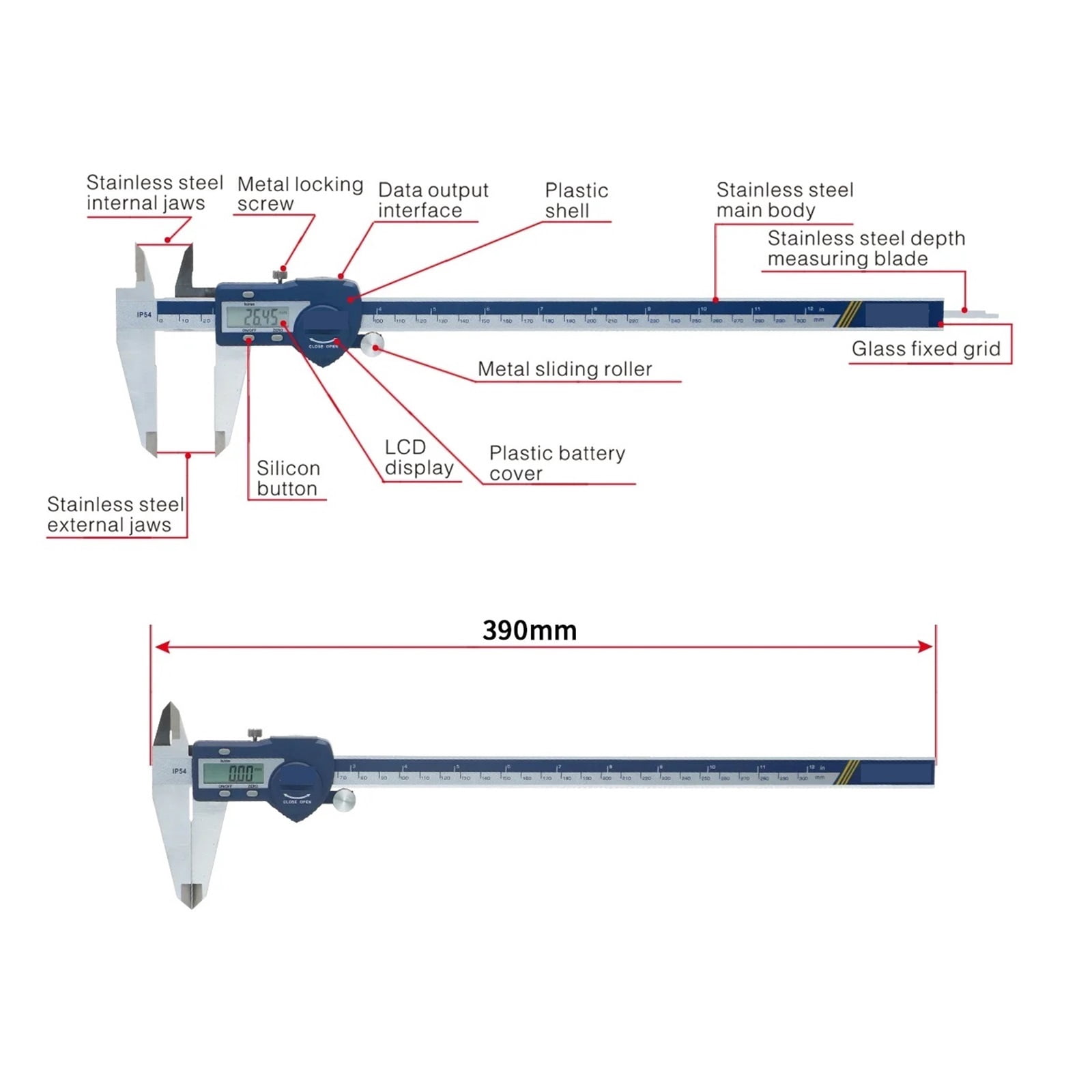 IP54 150/200/300 Mm Digital Electronic Caliper Ruler Digital Vernier Caliper Digital Caliper Stainless Steel Calipers ,Easy to Use