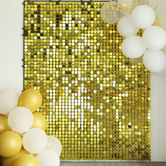 Efavormart 10 Panels | Ritzy Gold Sequin Shimmer Wall Backdrop Panels, Round Sequin Party Backdrop, Active Spangle Wall Art Décor - 12"x12"