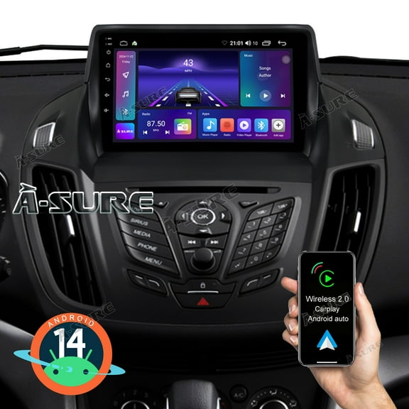 2 64GB Android 14 Car Radio Stereo for Ford Escape 2013-2019 Kuga 2012-2018, Wireless CarPlay Android Auto GPS Navi Wi-Fi Bluetooth SWC DSP FM RDS