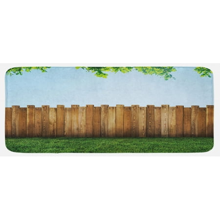 

Farmland Kitchen Mat Rustic Plank over Field Meadow Tranquil Nature Yard Neighborhood Image Print Plush Decorative Kitchen Mat with Non Slip Backing 47 X 19 Green Brown by Ambesonne