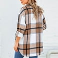 thumbnail image 4 of IROINNID Women's Short Woolen Jacket Turndown Lapel Plaid Long Sleeve Leisure Casual Pockets Tops Jacket Plaid Coat, Khaki, 4 of 6