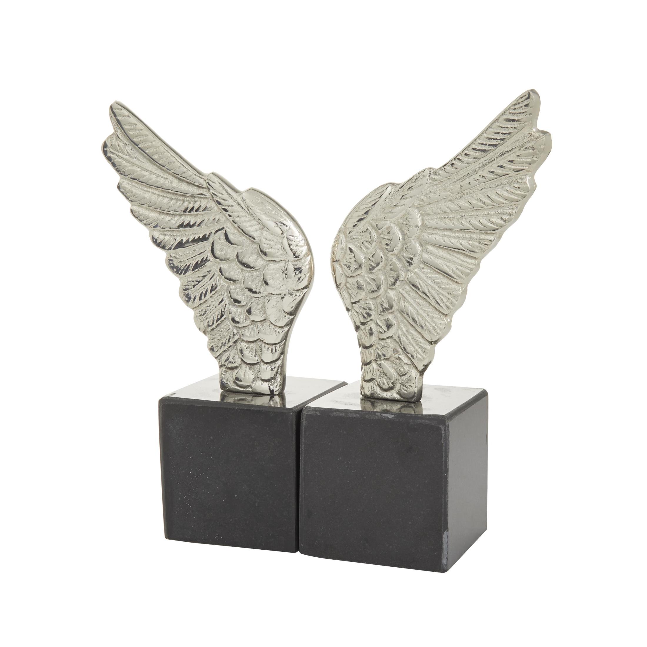 DecMode 5" Wings Bird Aluminum Metal Bookends with Marble Base (Set of 2)