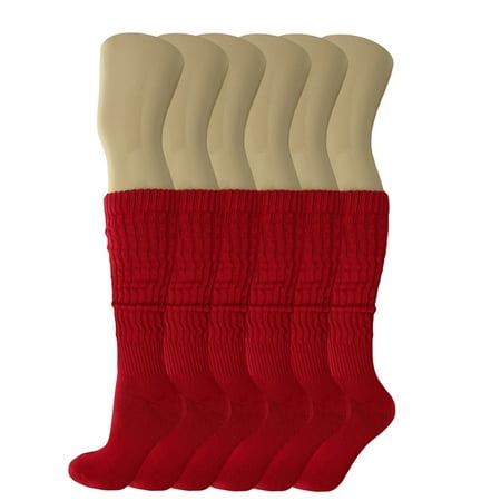 

Cotton Slouch Knee High Socks Shoe Size 5-10 (6 Pairs) - Red