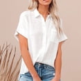 thumbnail image 4 of QLEICOM Womens Casual Tops, Plus Size Summer Shirt, Fashion Elegant Solid Color Cotton And Linen Button Blouse, Short Sleeve Lapel Blouses and Button-Down Shirts for Women White XL, 4 of 8