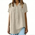thumbnail image 2 of Summer Linen T-Shirt for Women V-Neck Button Pullover Tops Fashion Comfy Short Sleeve Shirt, 2 of 8