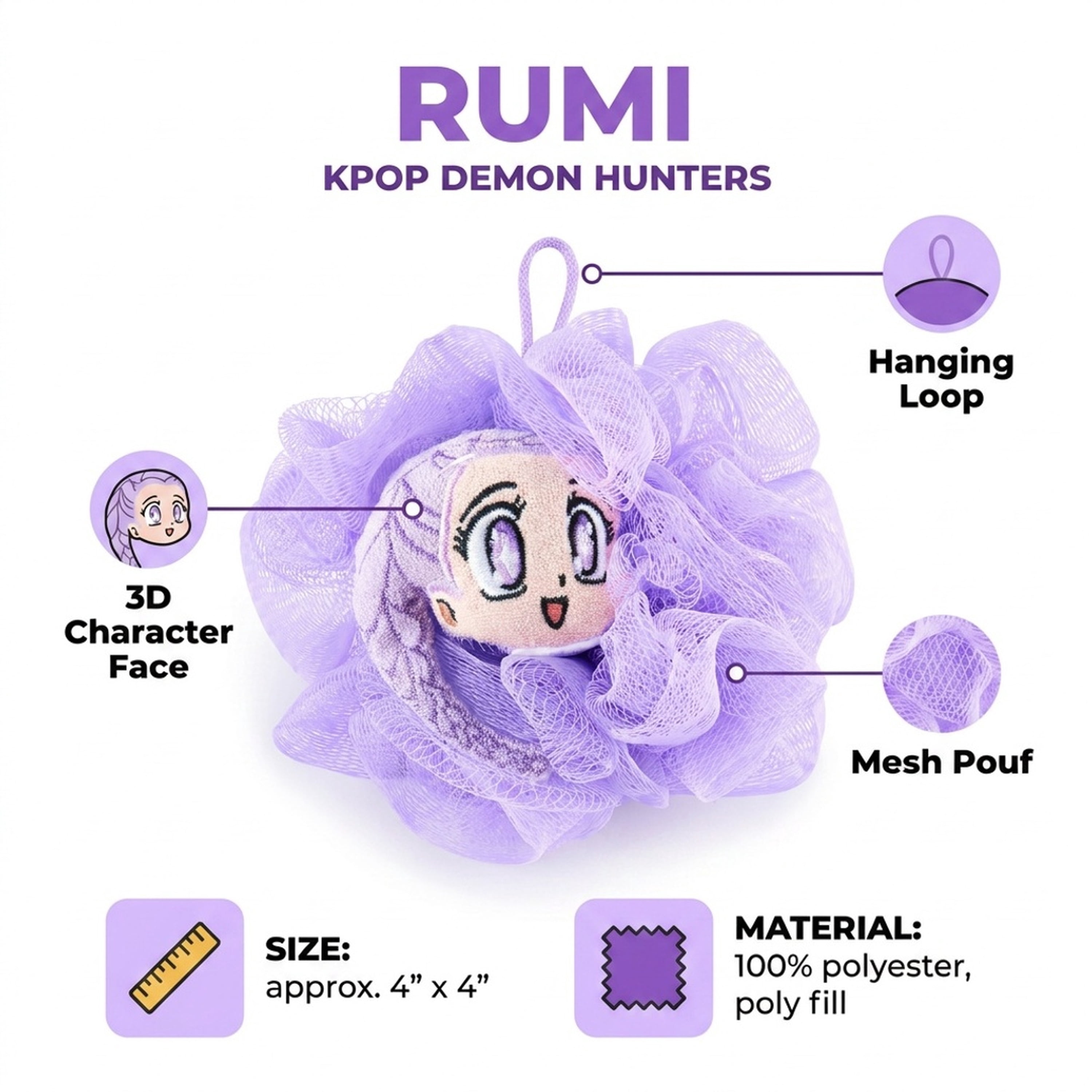 K-Pop Demon Hunters Rumi 3D Loofah, Purple, Netflix
