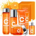 thumbnail image 1 of Set de cuidado de la piel con vitamina C para adolescentes y mujeres Kit de brillo de 11 piezas con limpiador facial Tónico Crema para ojos Loción de suero Crema facial y mascarillas en hojas Kit de c, 1 of 5