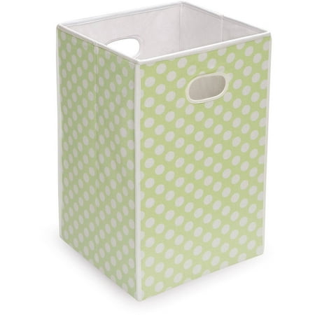 Badger Basket - Folding Hamper/Storage Bin, Sage with White Polka Dots