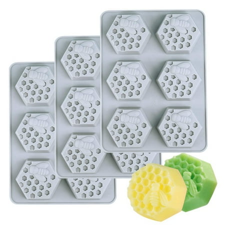 

GGTHE 3-Pack 6 Cavities Bee Honeycomb Silicone Soap Molds Flexible Baking Ice Square Tray Easy Release