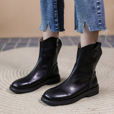 

Gubotare Womens Snow Boots Womens Ankle Boots Slip on Pointed Toe Block Mid Heel Leather Elastic Panel Casual Chelsea Western Booties Black 8