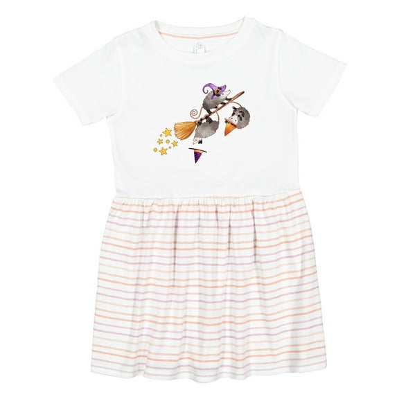 Inktastic Halloween Opossums on Broom Girls Toddler Dress