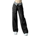 thumbnail image 1 of QAFOPEH Women Plaid Waist Pocket Drawstring Straight Solid Color Cargo Pants, 1 of 7