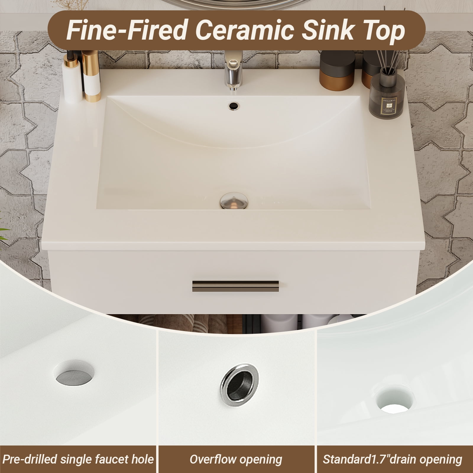 24" Bathroom Vanity with Sink, Vanity Combo with Two Soft Close Cabinet Doors, Modern Single Bathroom Cabinet Set with Metal Handles (White with Sink, 24)