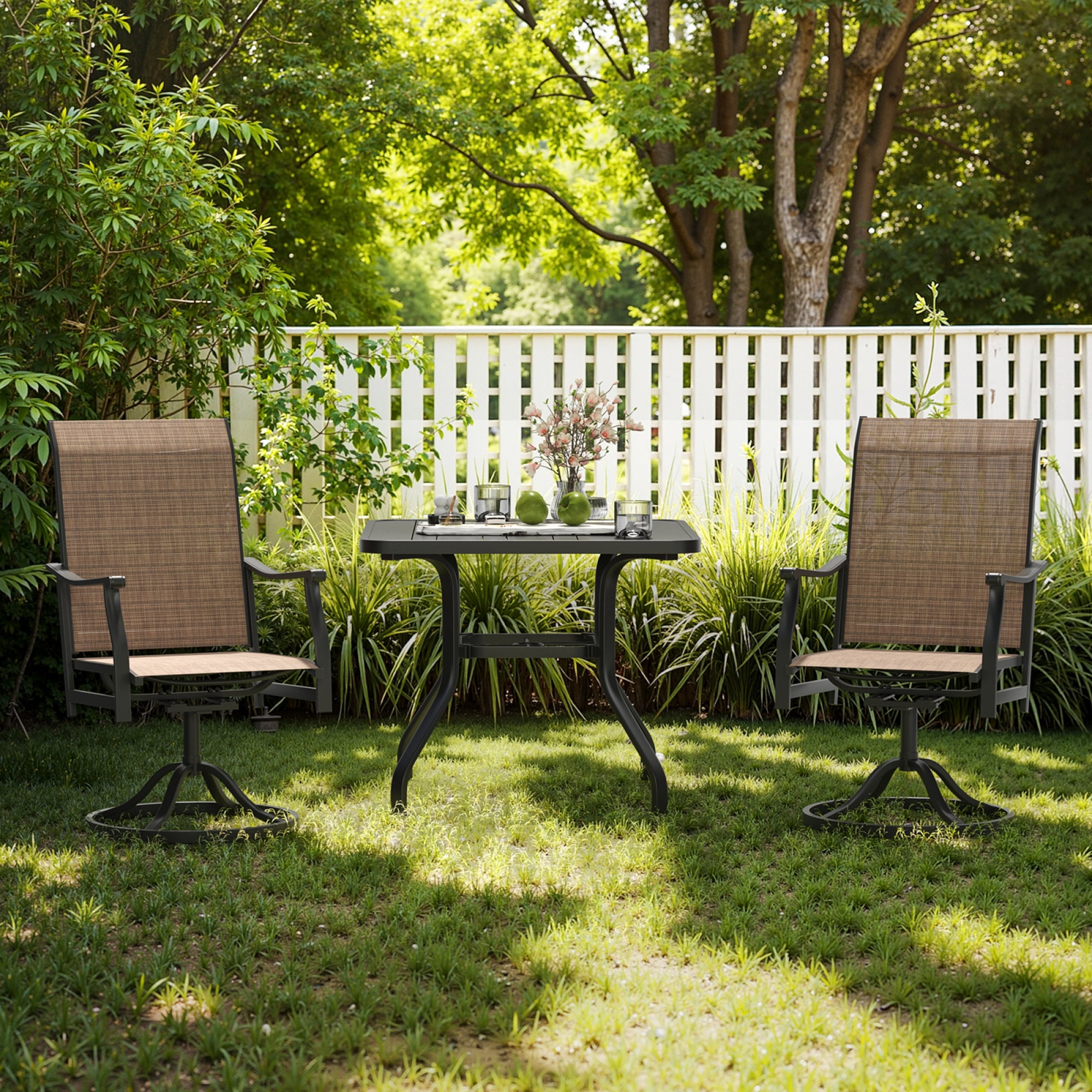 Leumius Patio Swivel Chairs Set of 2,Outdoor Dining Chairs High Back All Weather Breathable Textilene Outdoor Swivel Chairs for Patio,Backyard,Balcony,Brown