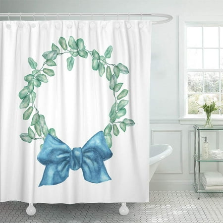 Yusdecor Watercolor Wreath Silver Dollar Eucalyptus Branch And Blue Bow Bathroom Decor Bath Shower Curtain 60x72 Inch Canada Yusdecor Watercolor Wreath Silver