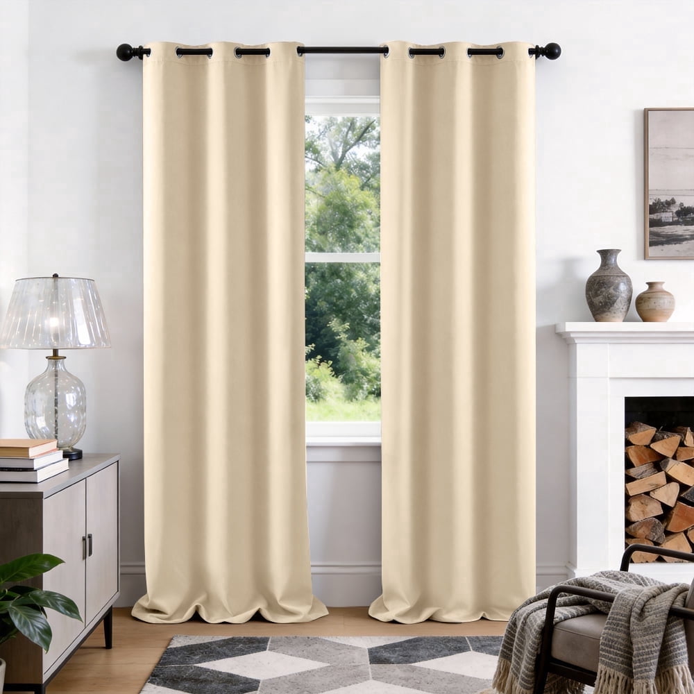TOPICK Beige Room Darkening Curtains Solid Grommet Drapes for Bedroom Living Room Dining Room 2 Panels W40" x L96" inch