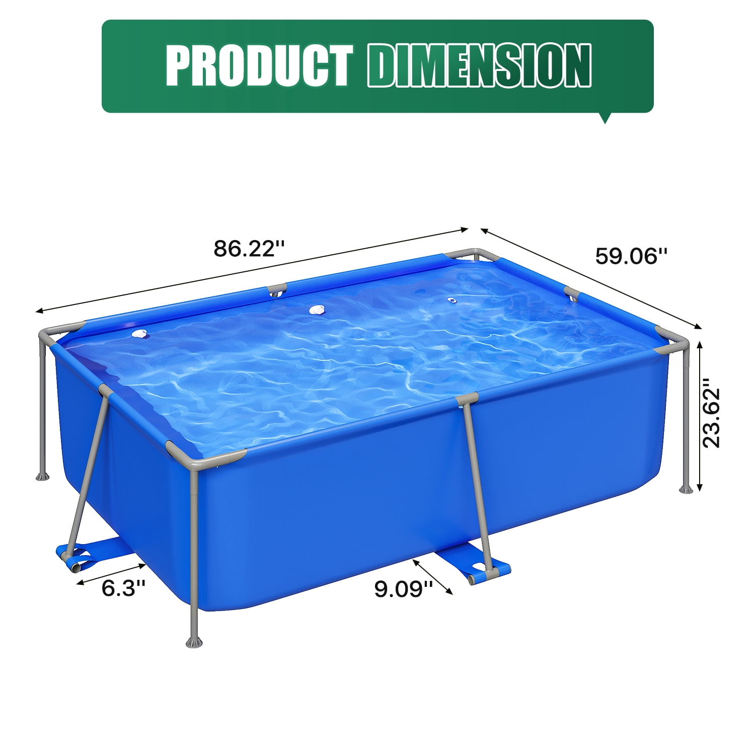 Dateyes 7.2' x 23" Above Ground Swimming Pool for Backyard, Rectangular Metal Frame Pool with PVC Liner, Blue