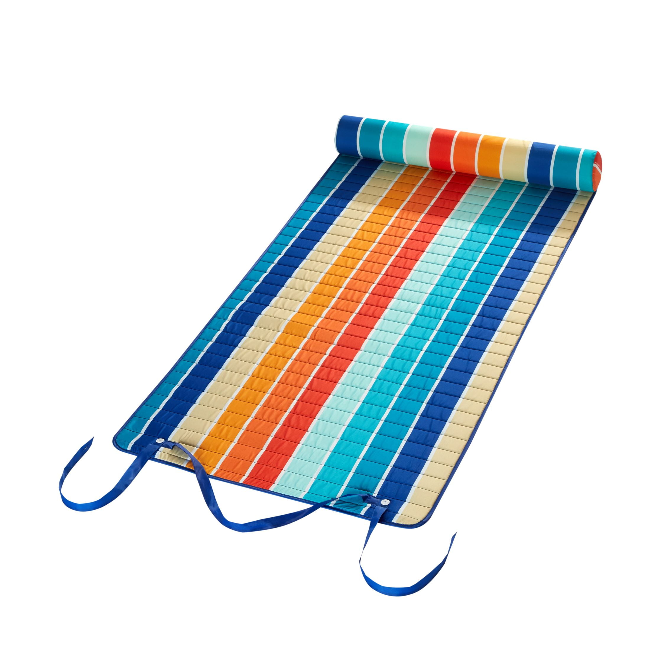 Mainstays Roll Up Beach Mat with Removable Padded Pillow, Stripe, 34" x