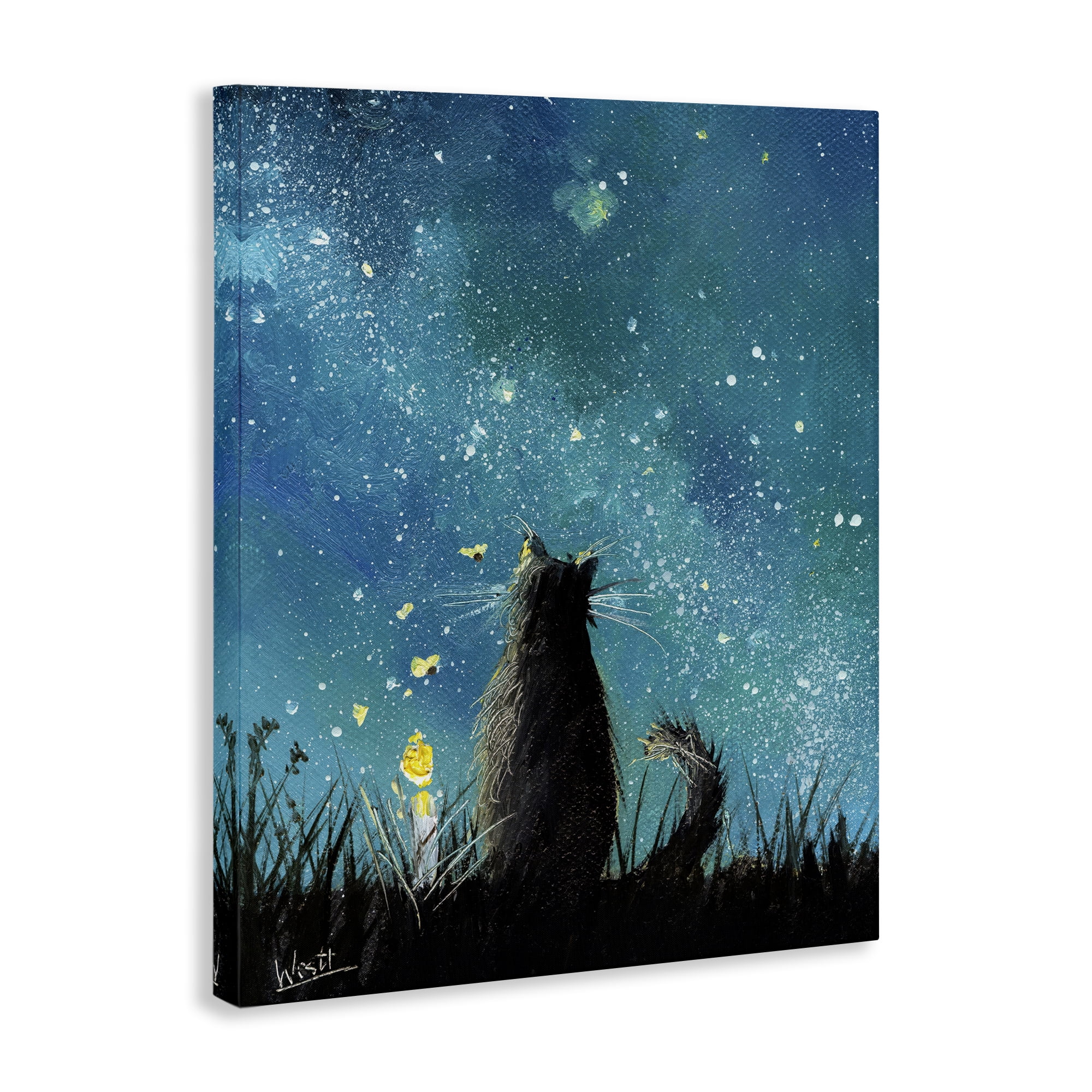 Stupell Industries Cat Gazing at Stars Astrology & Stars Painting Wrapped Canvas Art Print Wall Art, 36 x 48