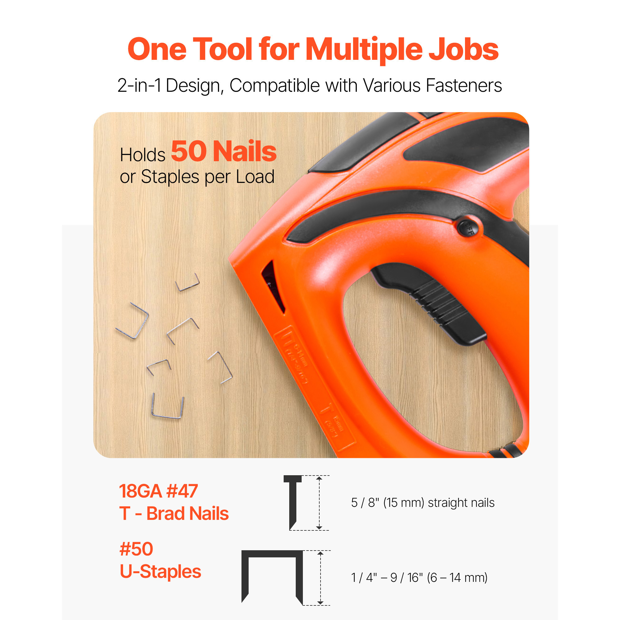 KFFKFF Electric Nail Gun, 2-in-1 Stapler and Brad Nailer, 18 Gauge 5/8 inch, Includes 1000 Staples and 1000 Nails, Non-Slip Rubber Handle, Ideal for Woodworking and DIY Applications