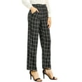 thumbnail image 2 of INSPIRE CHIC Women's Plaid Elastic Waist Button Zipper Straight Leg Long Pants XL Black, 2 of 6