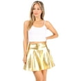 thumbnail image 5 of Sakkas Womens Liquid Metallic Stretchy Flared Sporty Mini Skater Skirt USA Made - Gold - Medium, 5 of 5