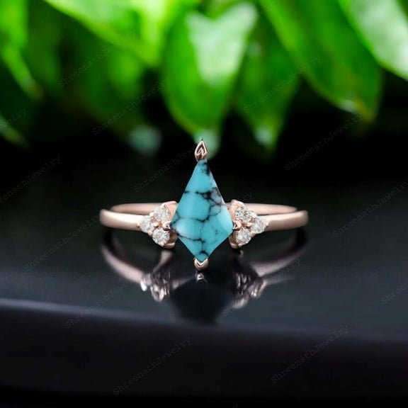 SHREENATHJEWELRY 9x7MM / 3Ct Turquoise Engagement Ring- Kite Cut Gemstone Proposal Ring December Birthstone Proposal Ring CZ Diamond Gift Ring