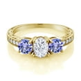 thumbnail image 2 of Gem Stone King 18K Yellow Gold Plated Silver Blue Tanzanite Ring Set with Moissanite (1.94 Cttw) (Size 5), 2 of 4